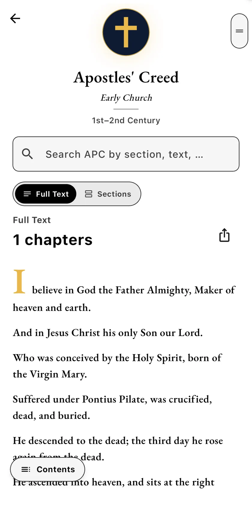 The Apostles’ Creed — Early Church, 1st–2nd century — in the confession reader